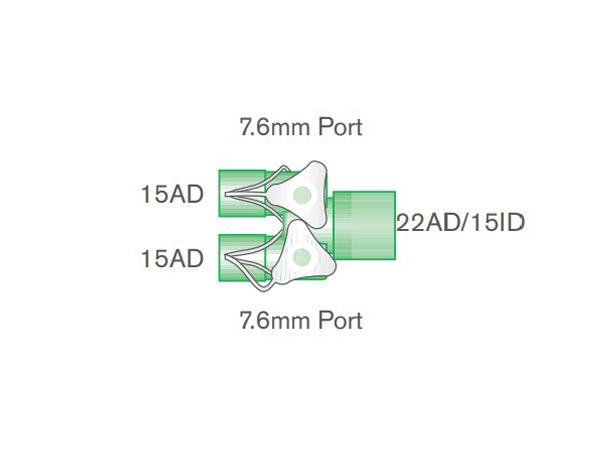 Grafik: Y-Stück parallel, 15mm, mit 7.6mm Öffnungen