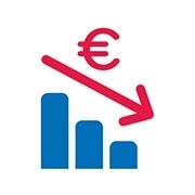 Icon von einem € Zeichen das sinkt