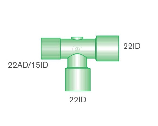 Grafik: T-Stück 22AD - 15ID - 22ID - 22ID