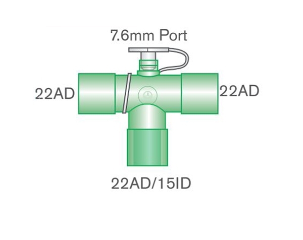Grafik: T-Stück 22AD - 22AD/15ID - 22AD, Öffnung 7.6 mm