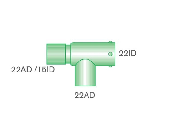 Grafik: T-Stück 22AD - 15ID - 22AD - 22ID