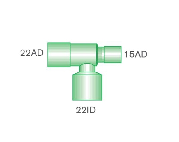 Grafik: T-Stück 15AD - 22ID - 22AD